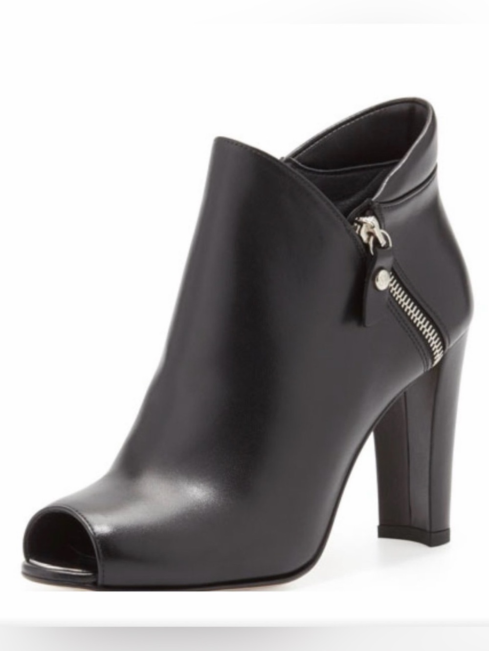 Stuart Weitzman Black Peep-Toe Leather Ankle Bootie - Women's